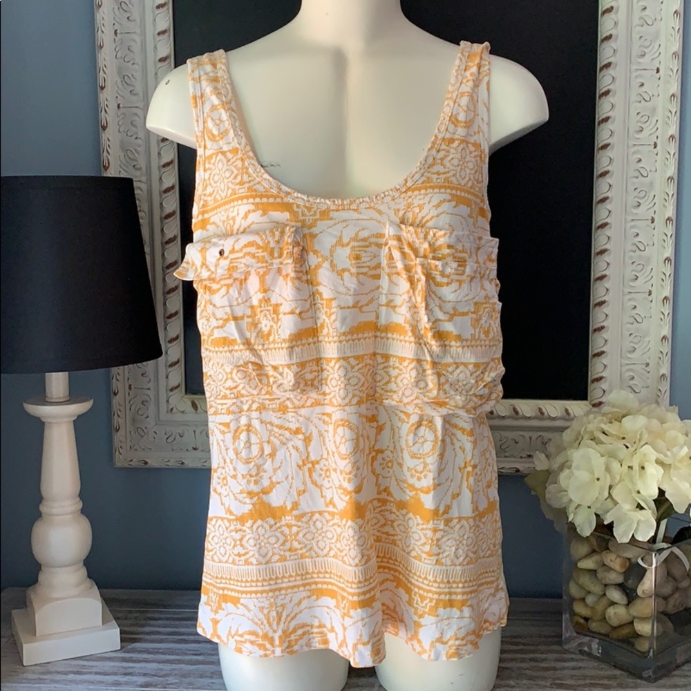 Anthropologie gold white pocket tank medium M